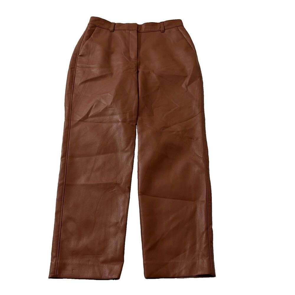 Aritzia Babaton Pants Womens 8 Brown Vegan Leather Straight Leg High-Rise Crop